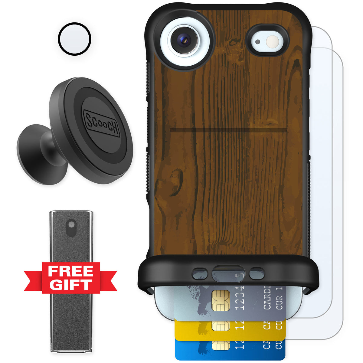 Scooch Wingmate Wood Grain for iPhone Air — Defender Bundle