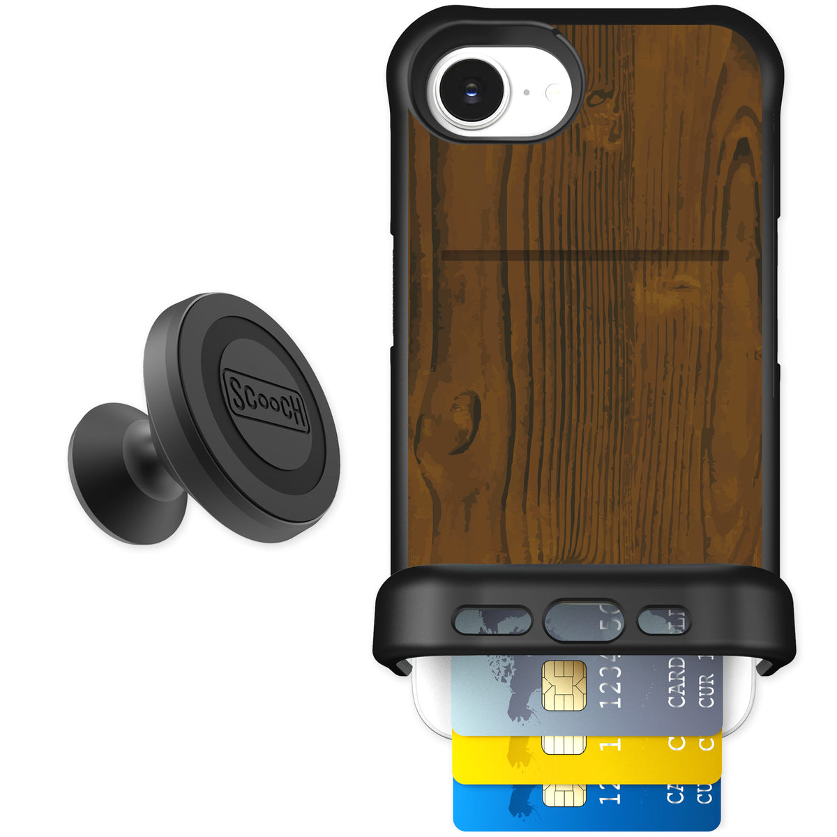 Scooch Wingmate Wood Grain for iPhone 17e — Starter Bundle