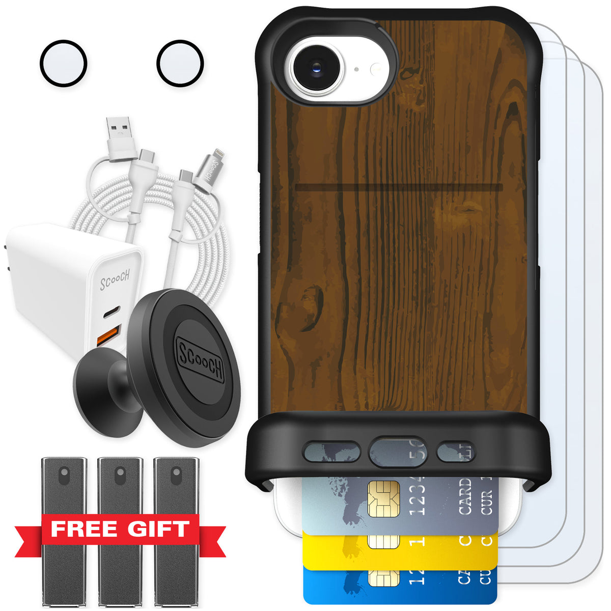 Scooch Wingmate Wood Grain for iPhone 17e — Ultimate Bundle