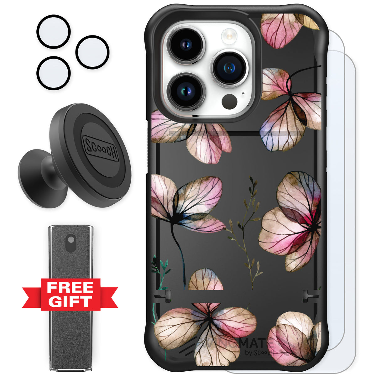Scooch Wingmate Dried Flowers for iPhone 15 Pro — Defender Bundle