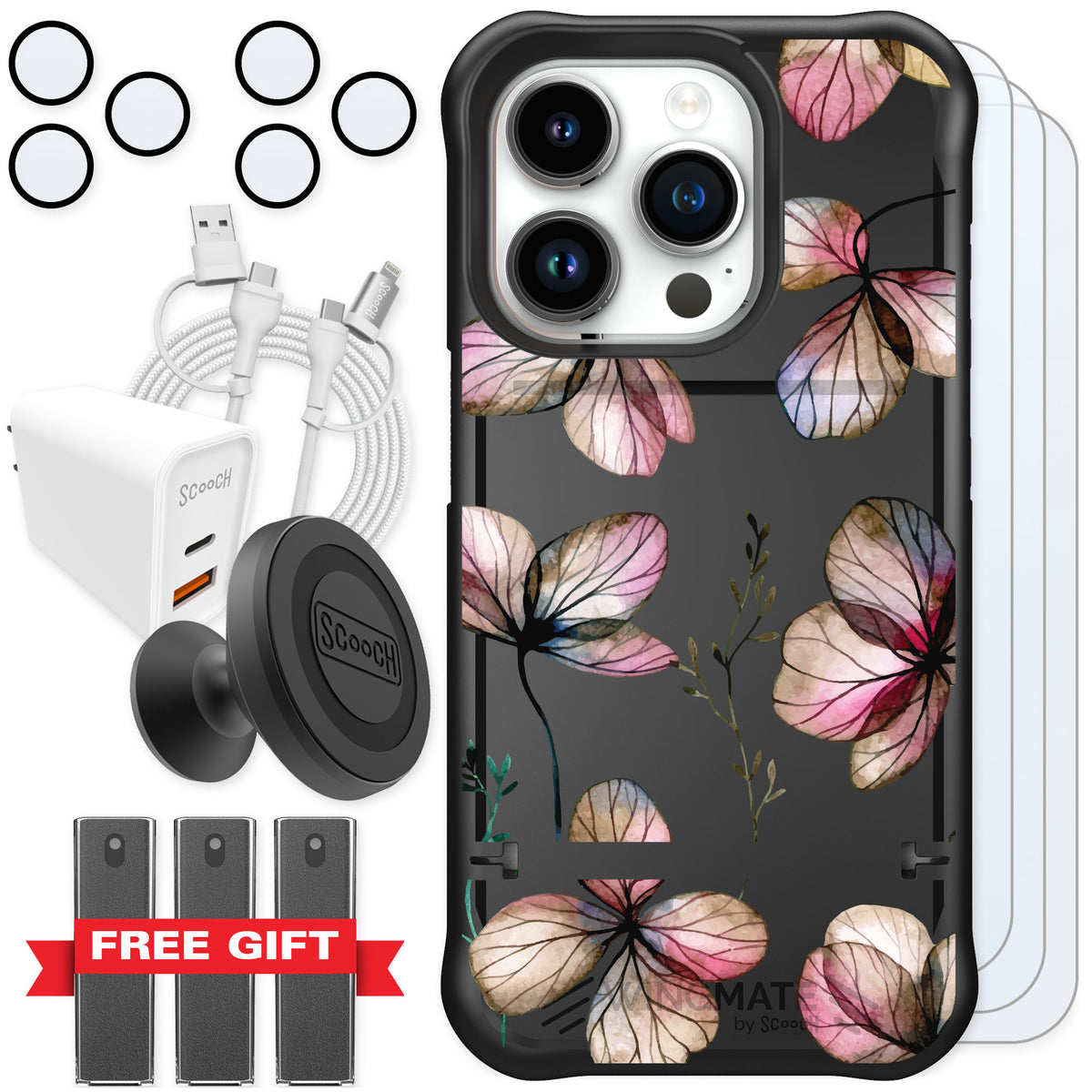 Scooch Wingmate Dried Flowers for iPhone 15 Pro — Ultimate Bundle