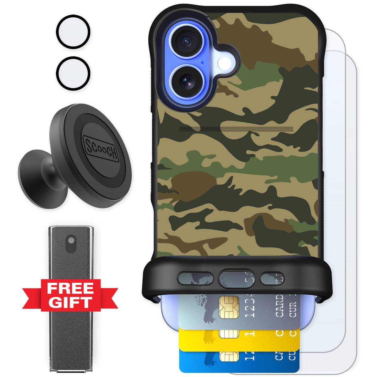 Scooch Wingmate Classic Camo for iPhone 16 — Defender Bundle