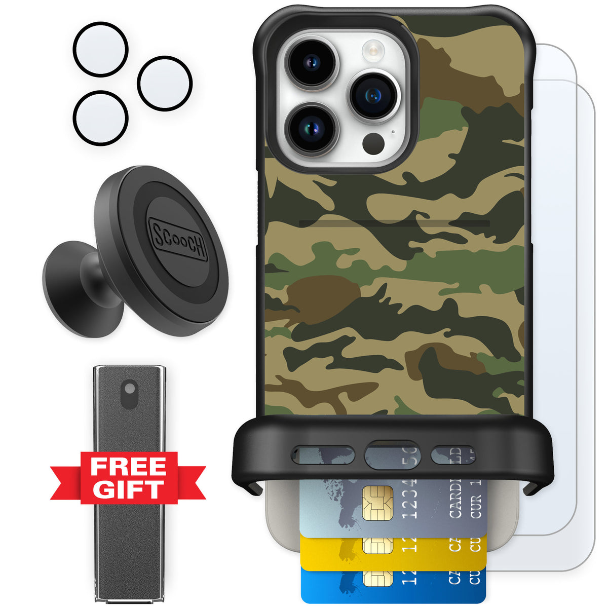 Scooch Wingmate Classic Camo for iPhone 15 Pro Max — Defender Bundle