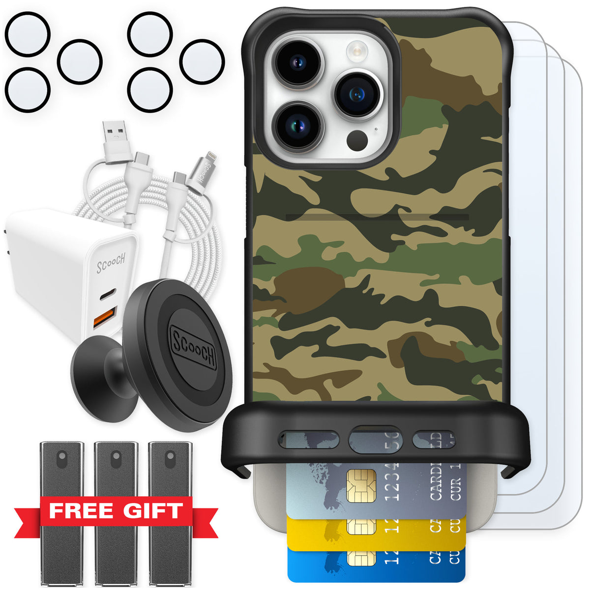 Scooch Wingmate Classic Camo for iPhone 15 Pro Max — Ultimate Bundle