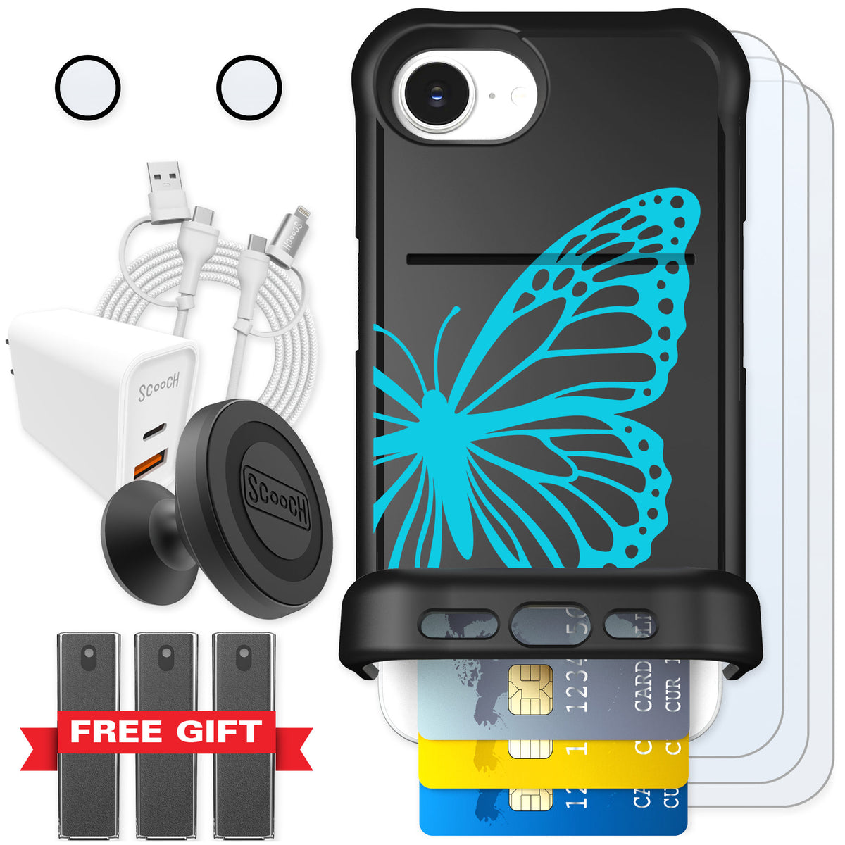Scooch Wingmate Azure Butterfly for iPhone 17e — Ultimate Bundle