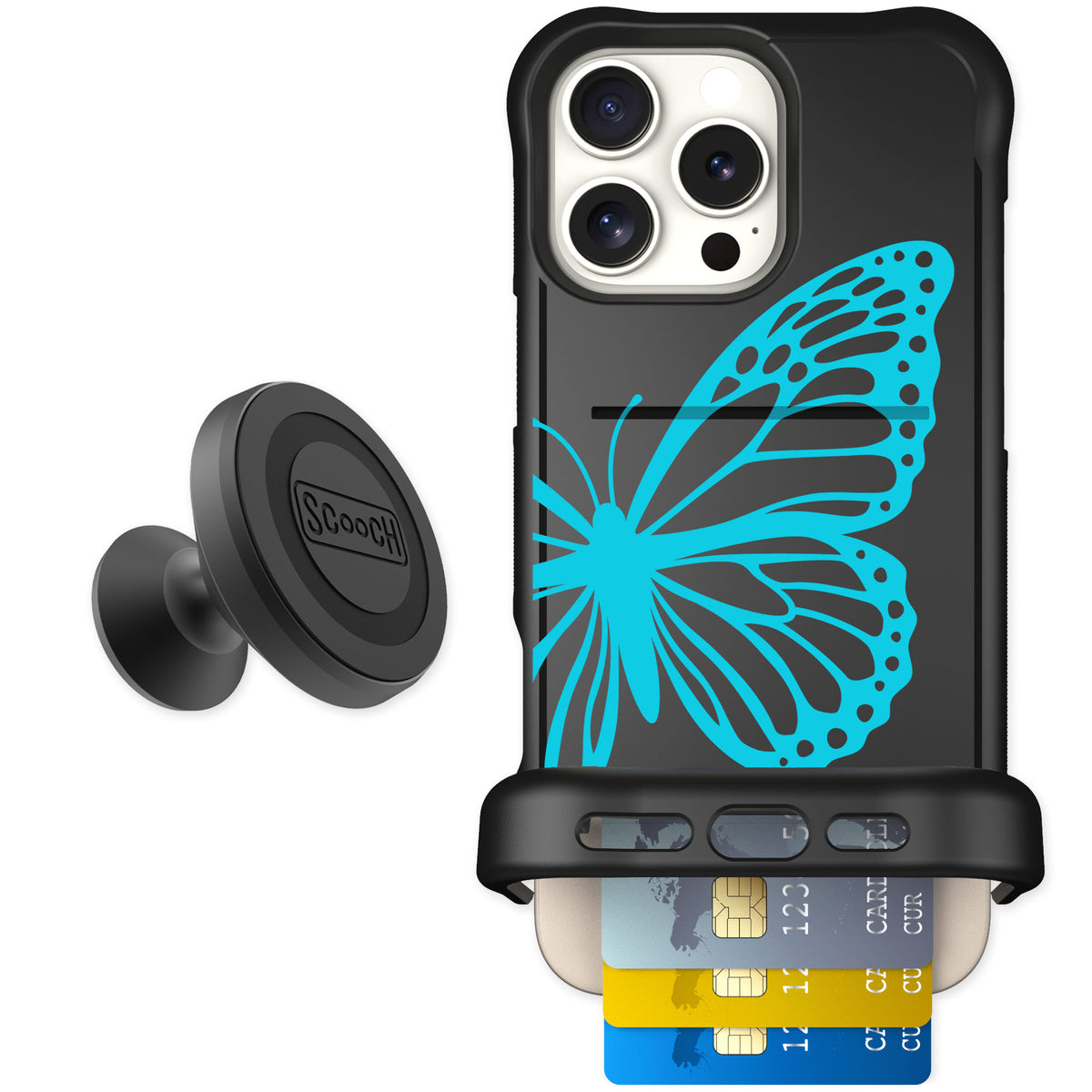 Scooch Wingmate Azure Butterfly for iPhone 16 Pro Max — Starter Bundle
