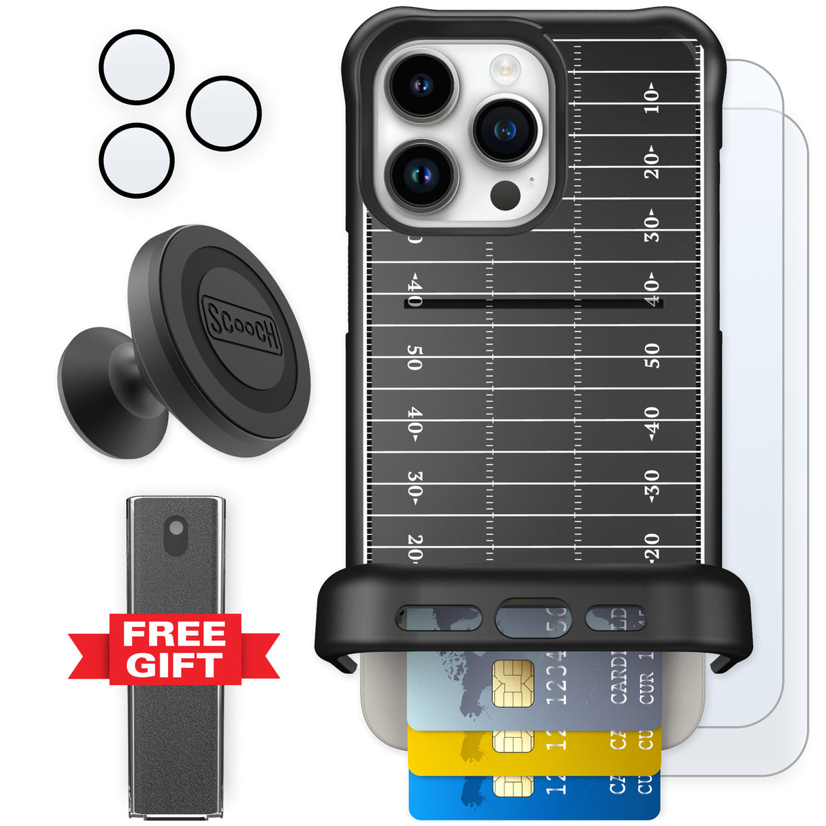 Scooch Wingmate Yard Lines for iPhone 15 Pro Max — Defender Bundle