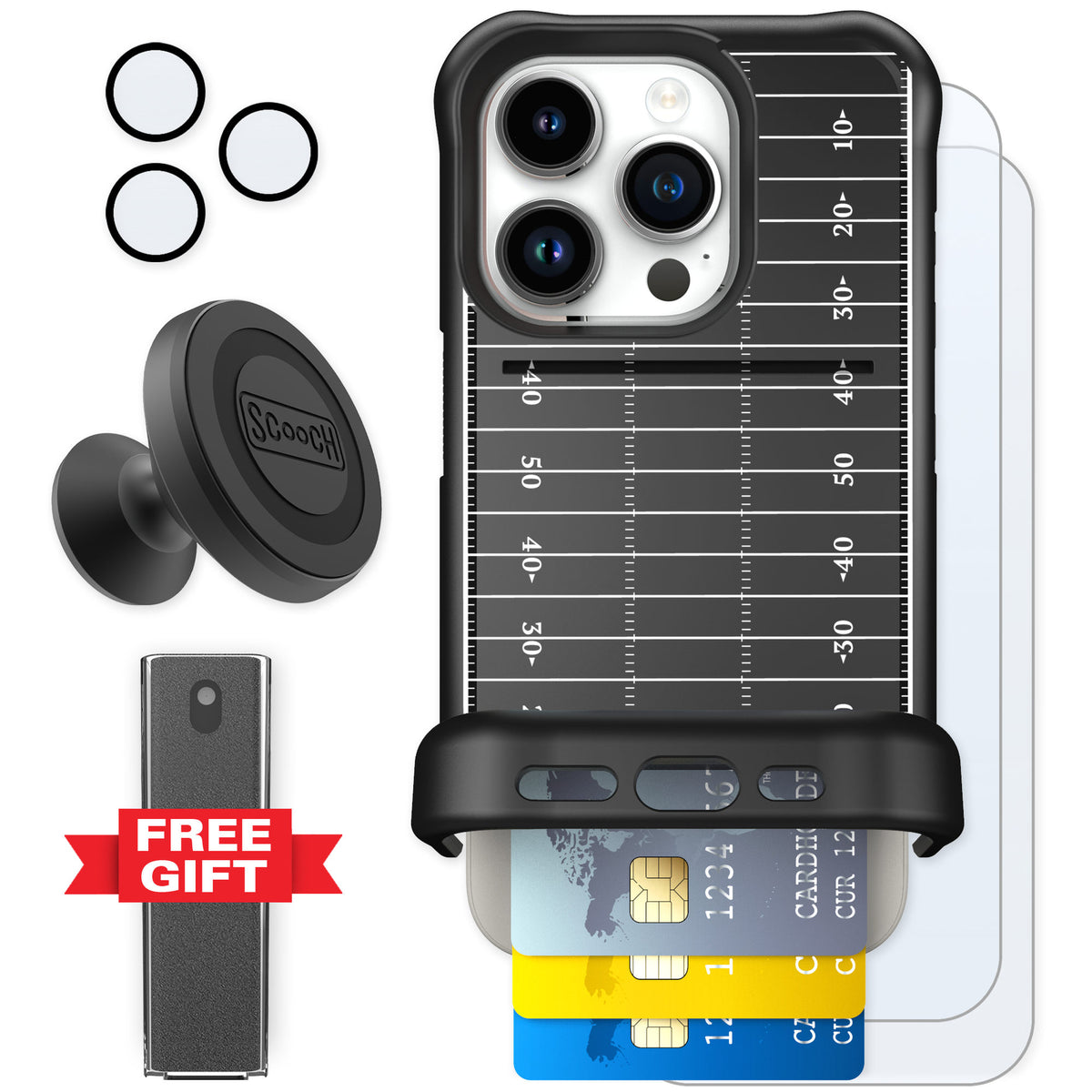 Scooch Wingmate Yard Lines for iPhone 15 Pro — Defender Bundle