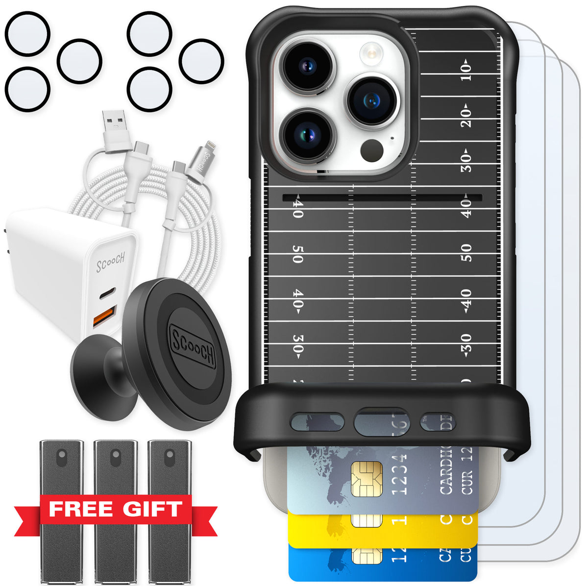 Scooch Wingmate Yard Lines for iPhone 15 Pro — Ultimate Bundle