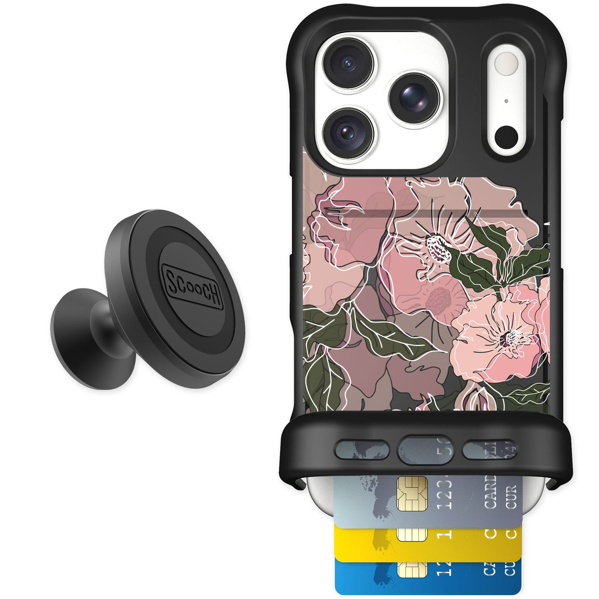 Scooch Wingmate Blush Botanical for iPhone 18 Pro — Starter Bundle