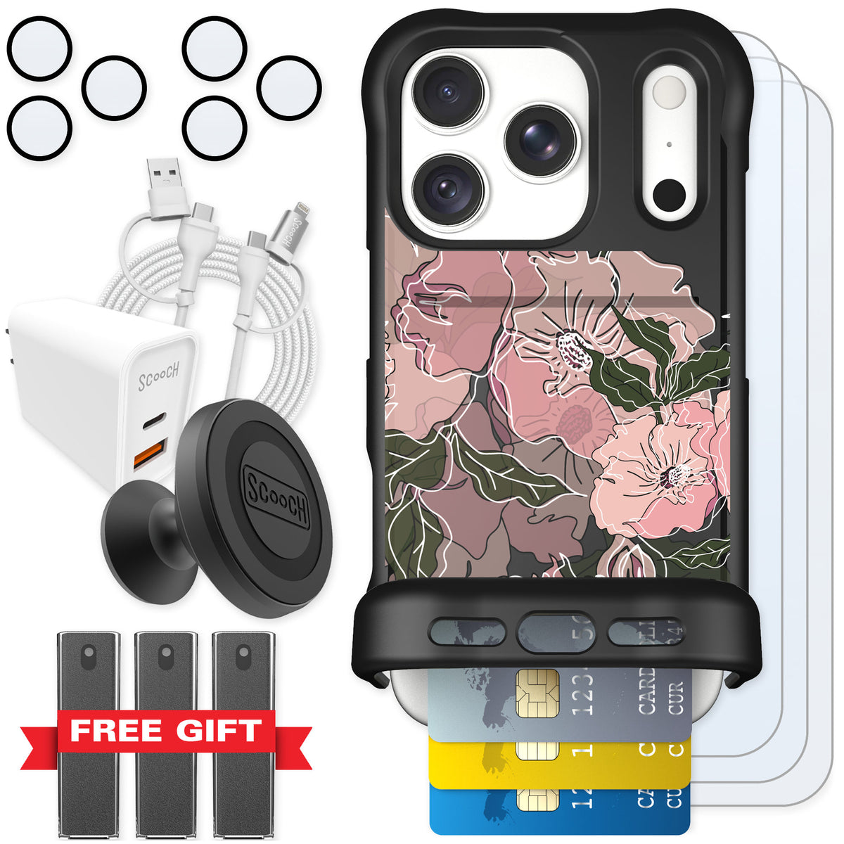 Scooch Wingmate Blush Botanical for iPhone 18 Pro — Ultimate Bundle