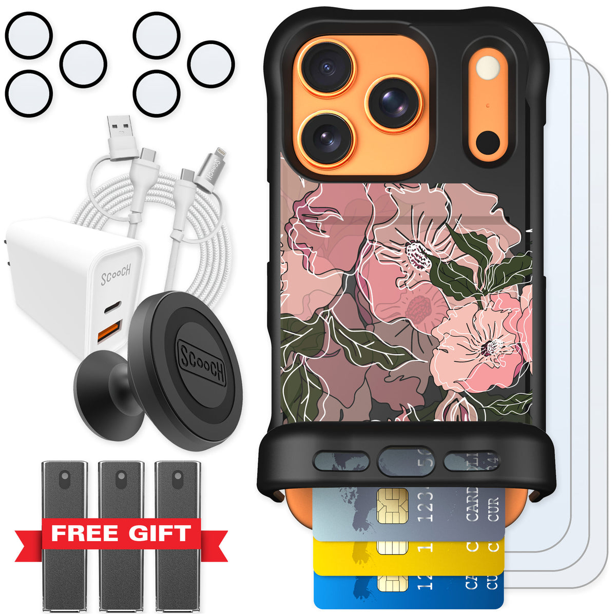 Scooch Wingmate Blush Botanical for iPhone 17 Pro — Ultimate Bundle