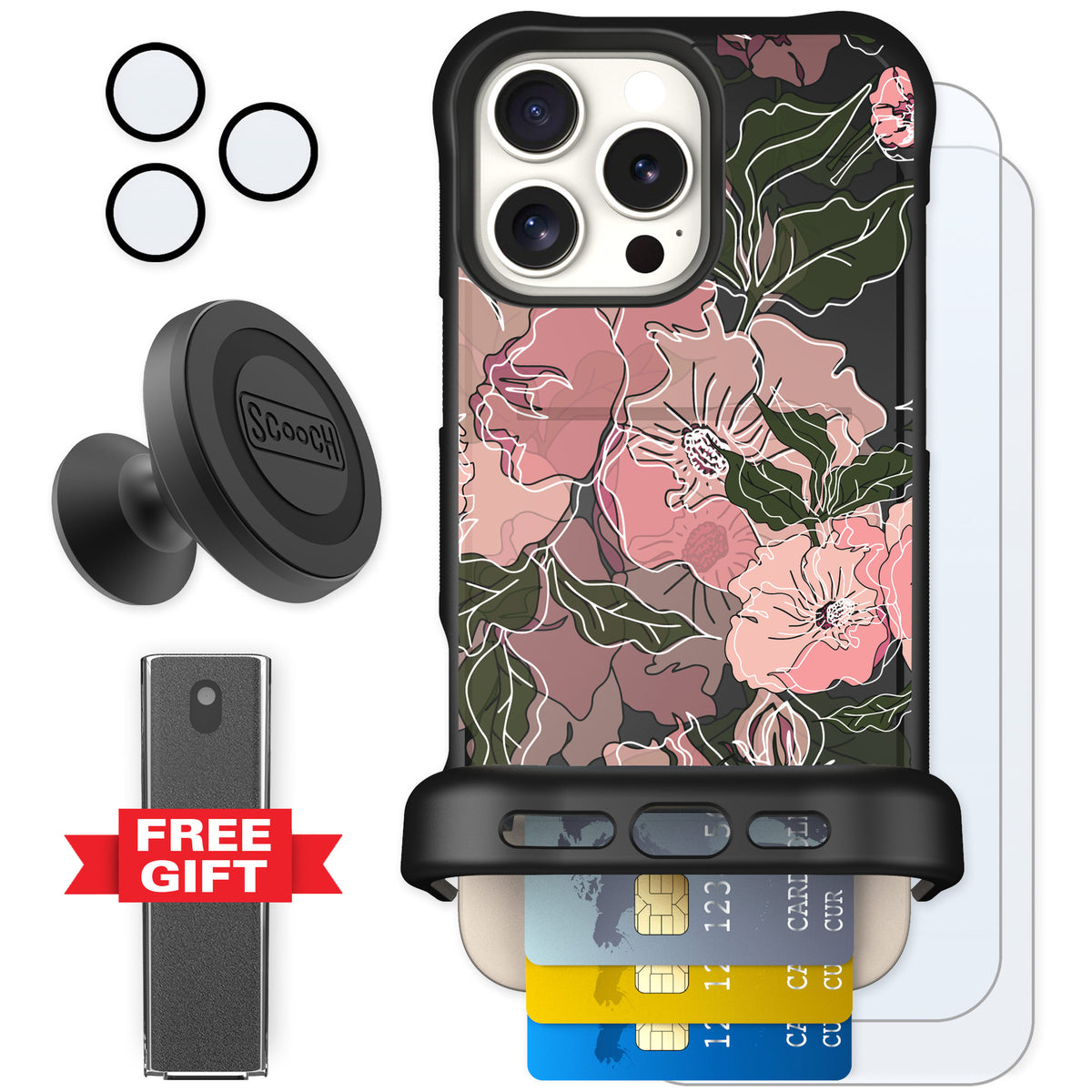 Scooch Wingmate Blush Botanical for iPhone 16 Pro Max — Defender Bundle