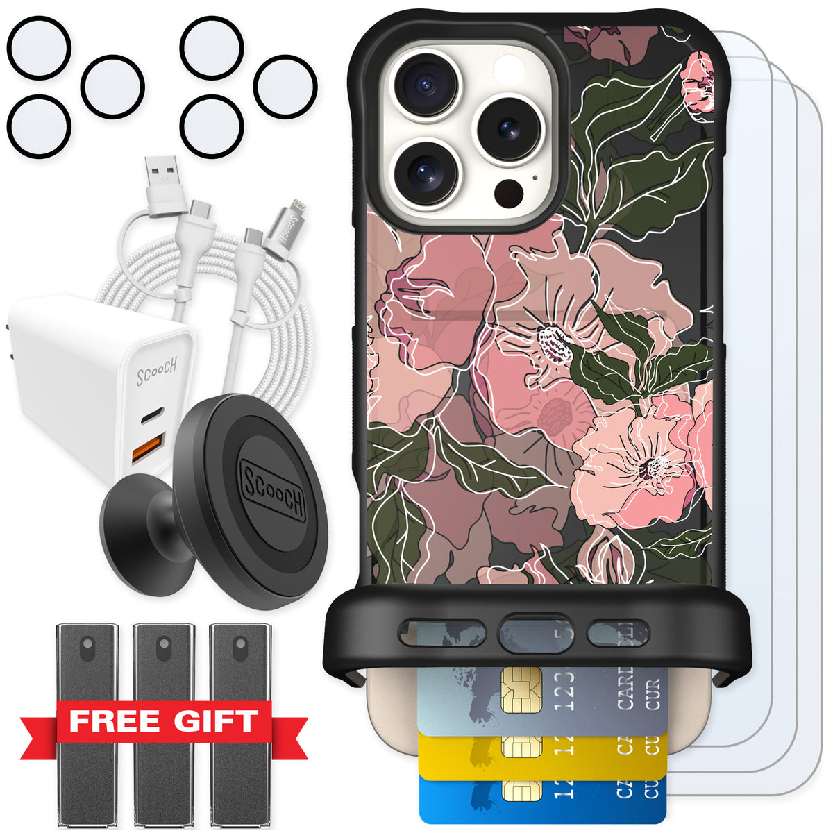 Scooch Wingmate Blush Botanical for iPhone 16 Pro Max — Ultimate Bundle