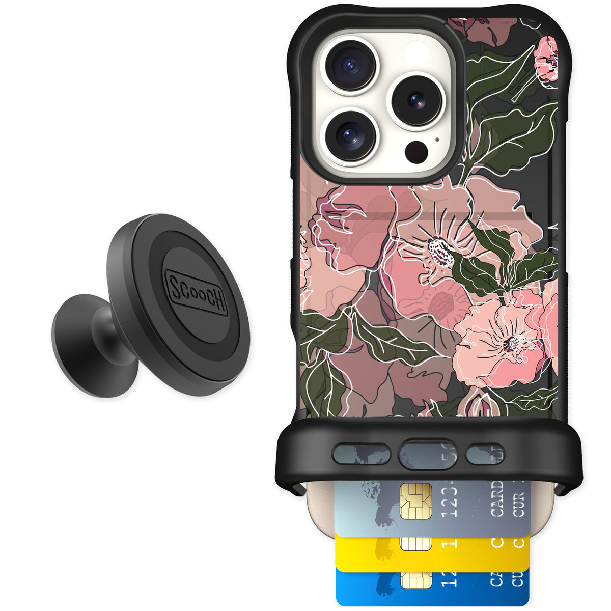 Scooch Wingmate Blush Botanical for iPhone 16 Pro — Starter Bundle