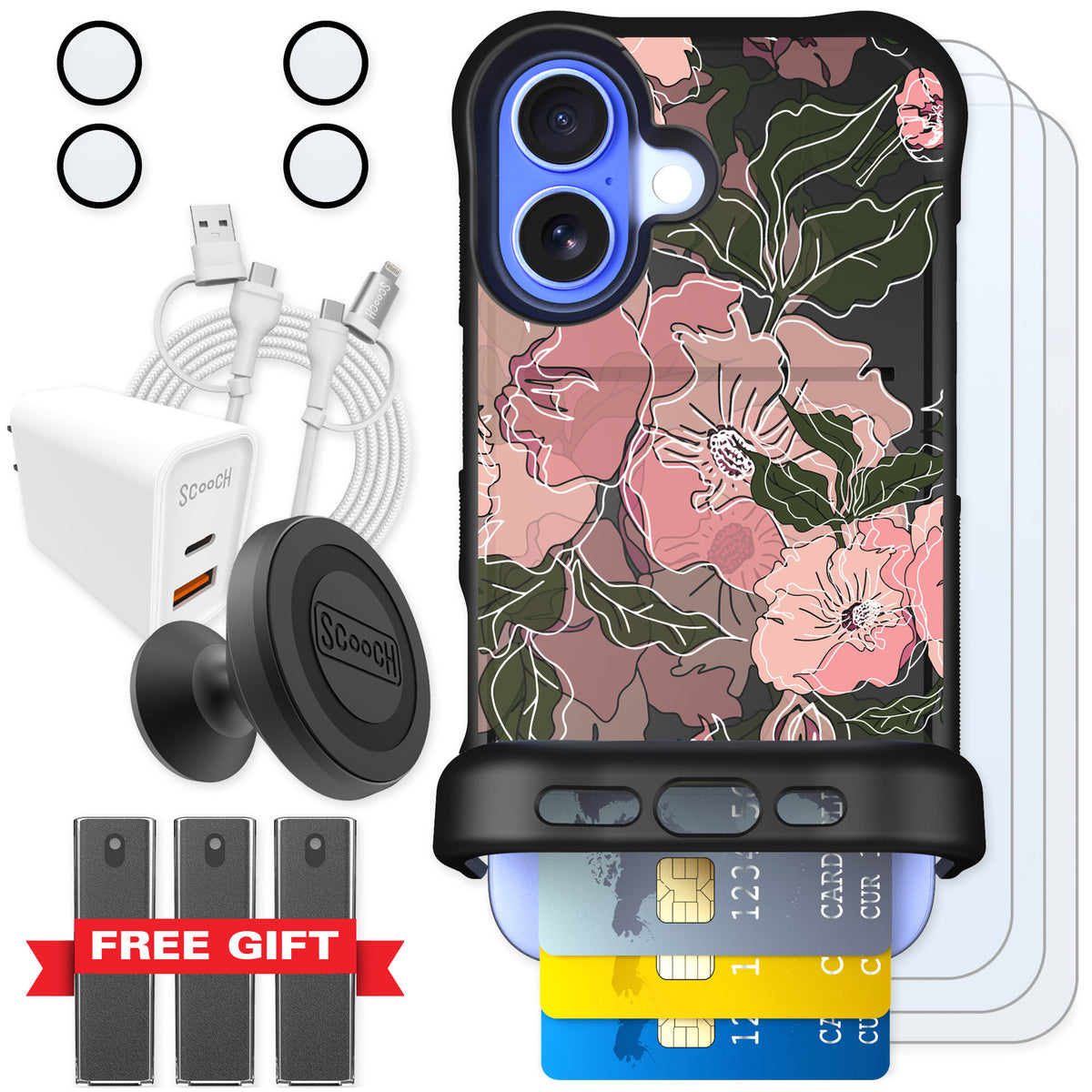 Scooch Wingmate Blush Botanical for iPhone 16 — Ultimate Bundle