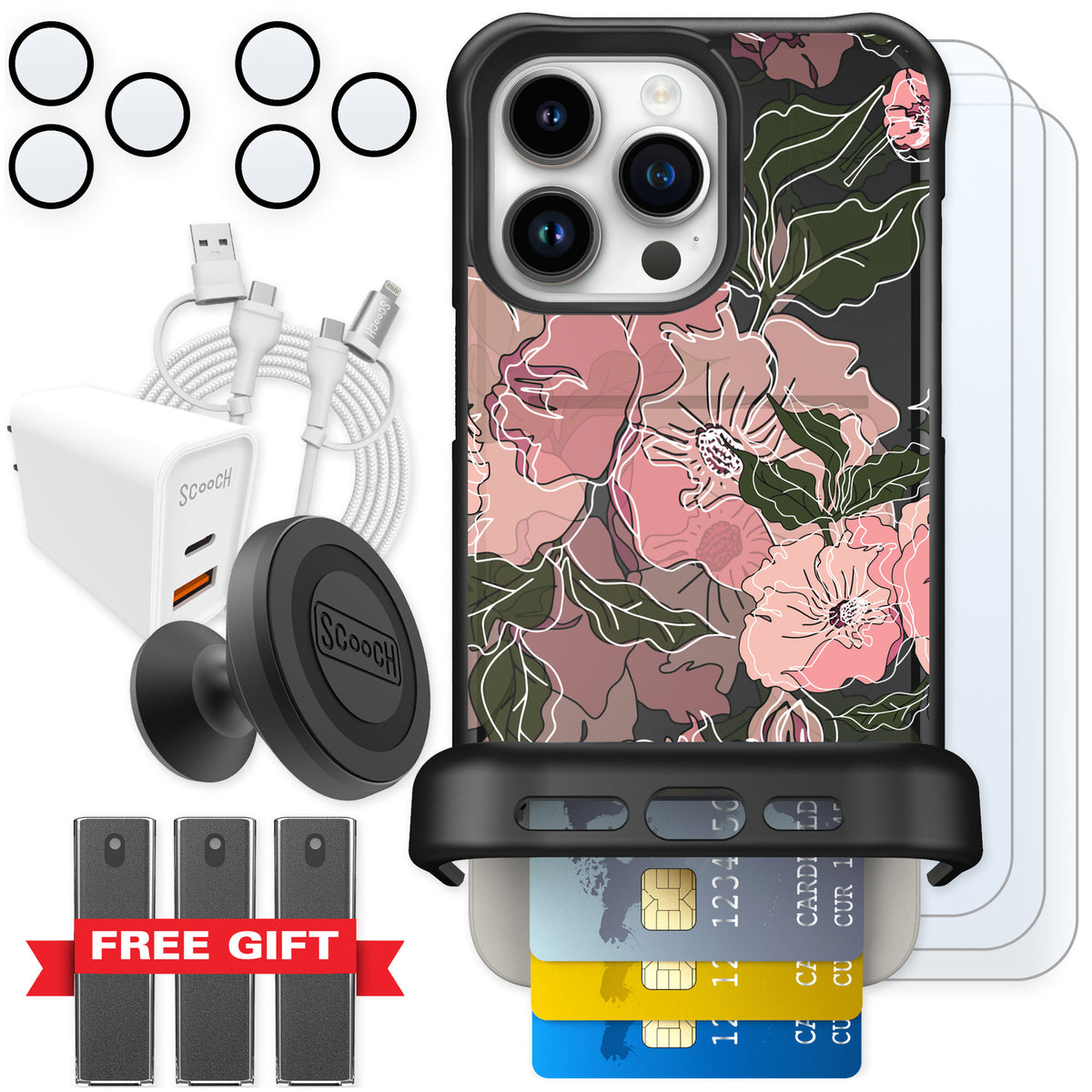 Scooch Wingmate Blush Botanical for iPhone 15 Pro Max — Ultimate Bundle