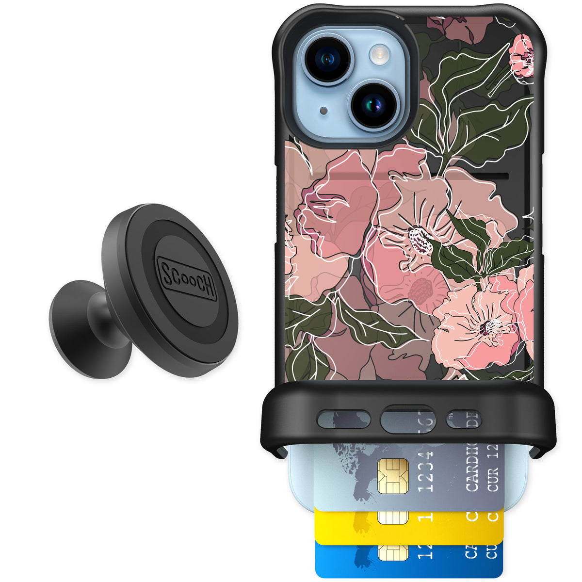 Scooch Wingmate Blush Botanical for iPhone 15 — Starter Bundle