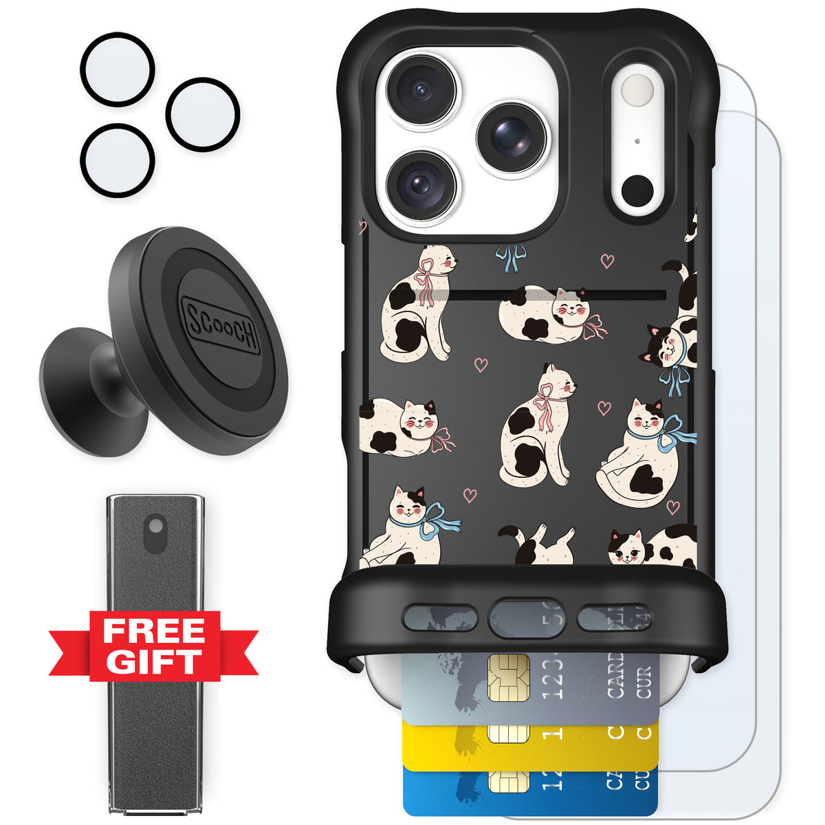 Scooch Wingmate Bow Kitties for iPhone 18 Pro — Defender Bundle