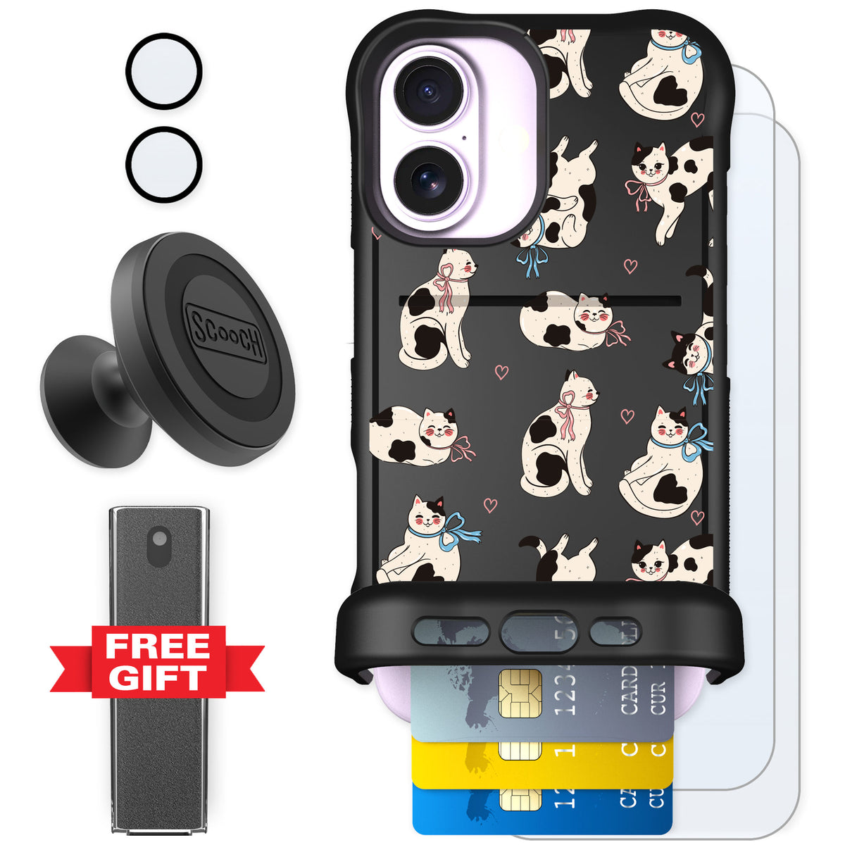 Scooch Wingmate Bow Kitties for iPhone 17 — Defender Bundle