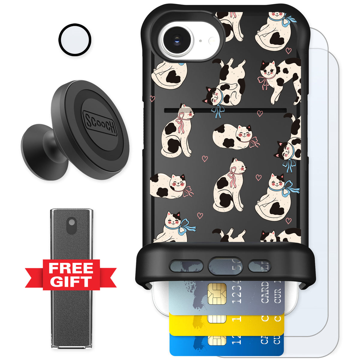 Scooch Wingmate Bow Kitties for iPhone 17e — Defender Bundle