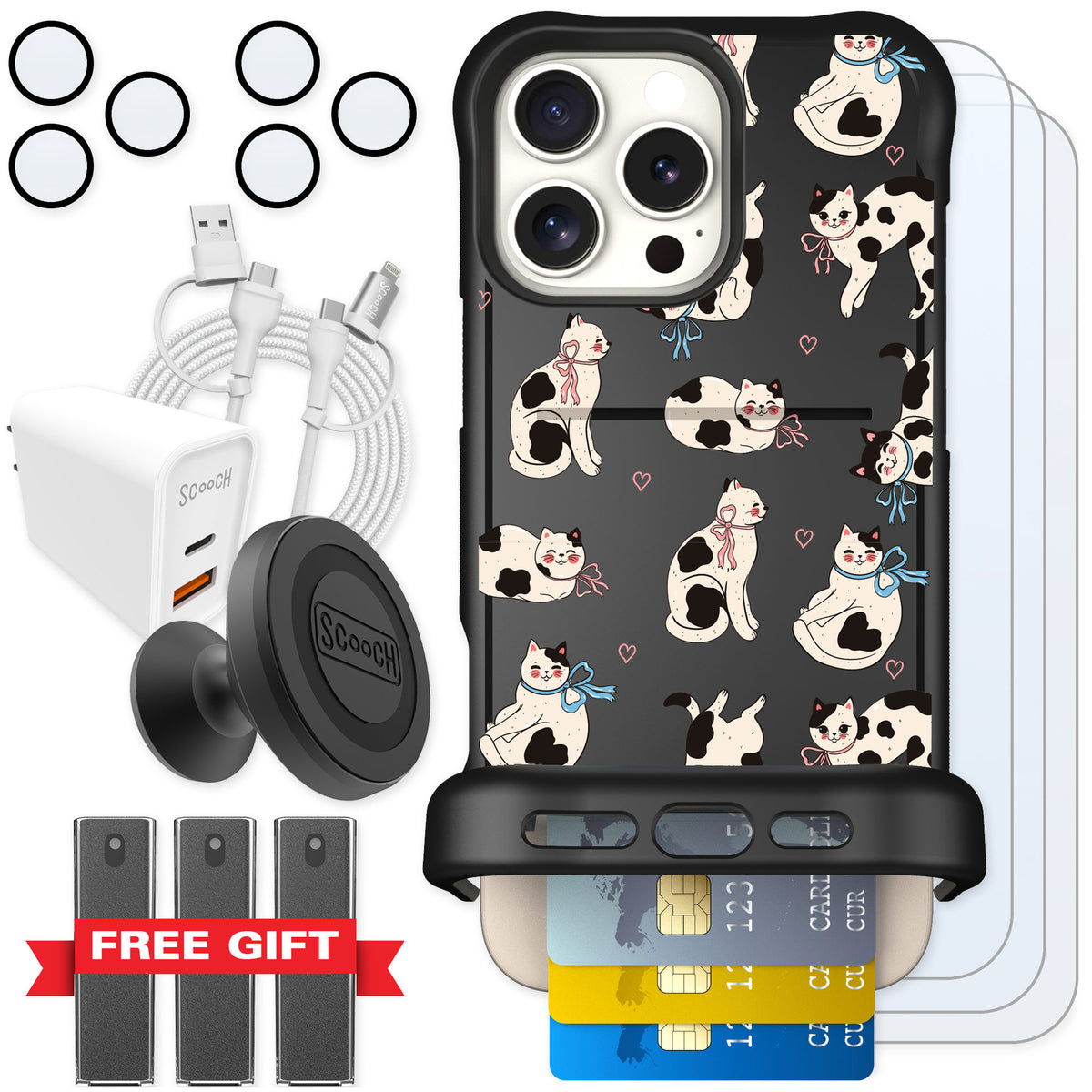 Scooch Wingmate Bow Kitties for iPhone 16 Pro Max — Ultimate Bundle