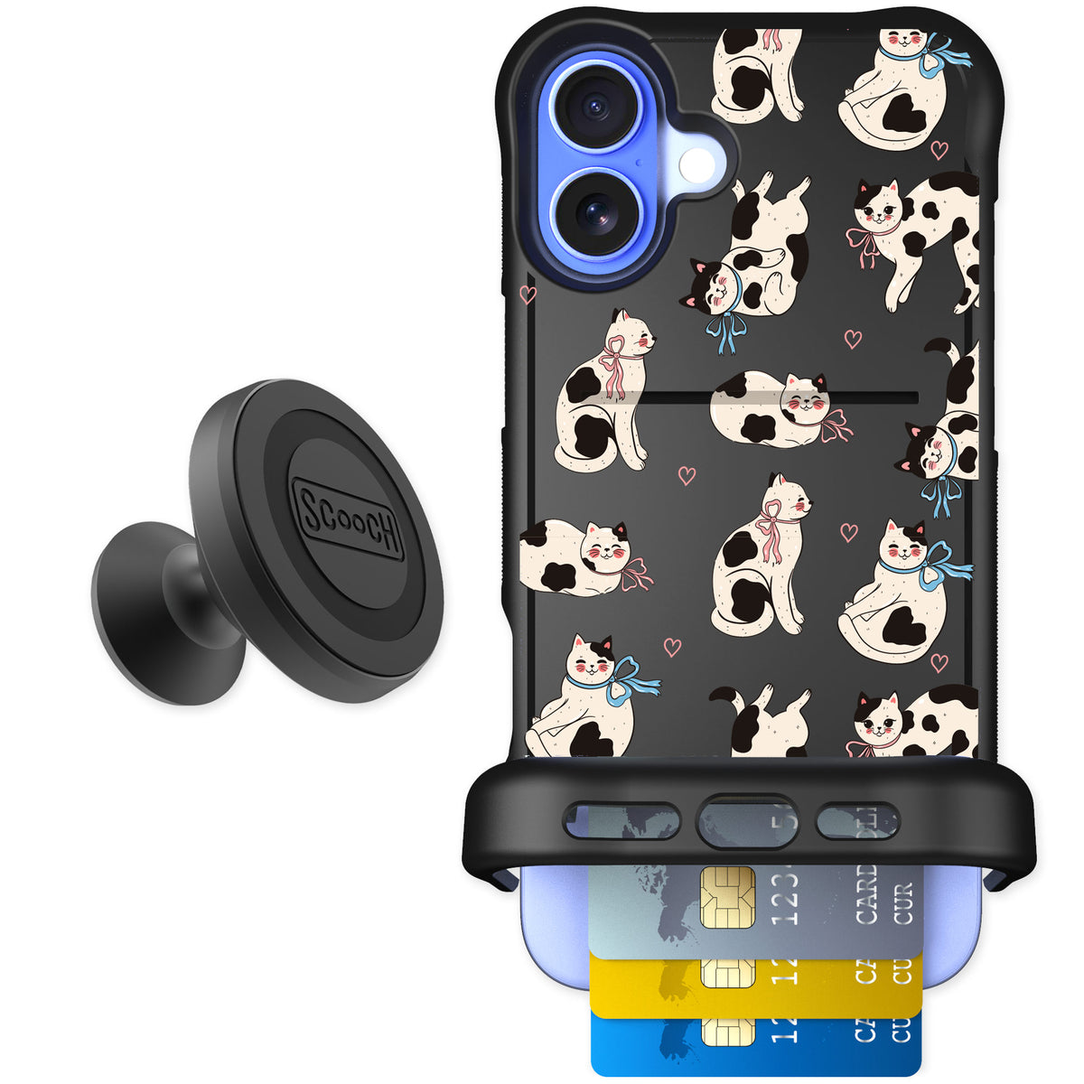 Scooch Wingmate Bow Kitties for iPhone 16 Plus — Starter Bundle