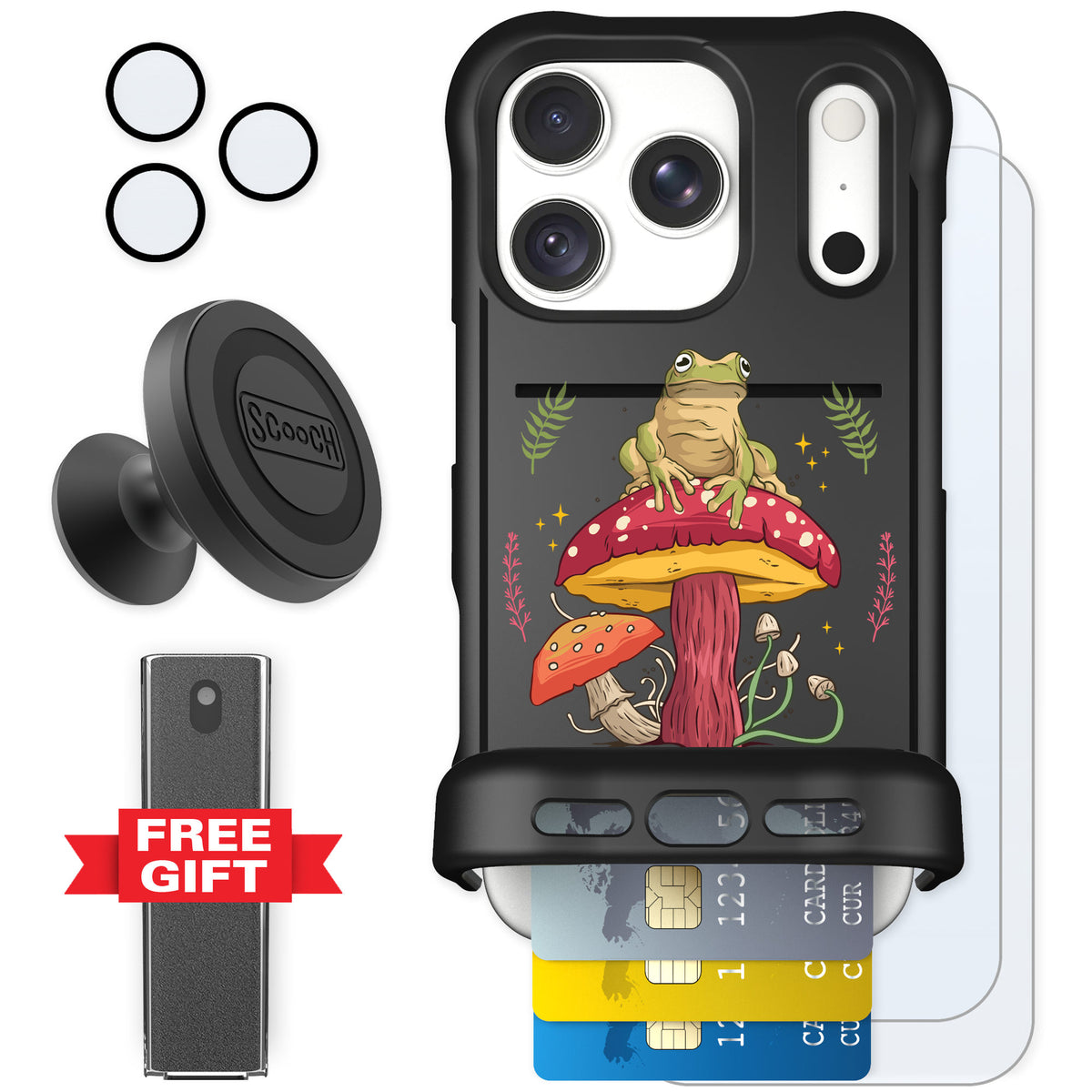 Scooch Wingmate Toadstool Frog for iPhone 18 Pro — Defender Bundle