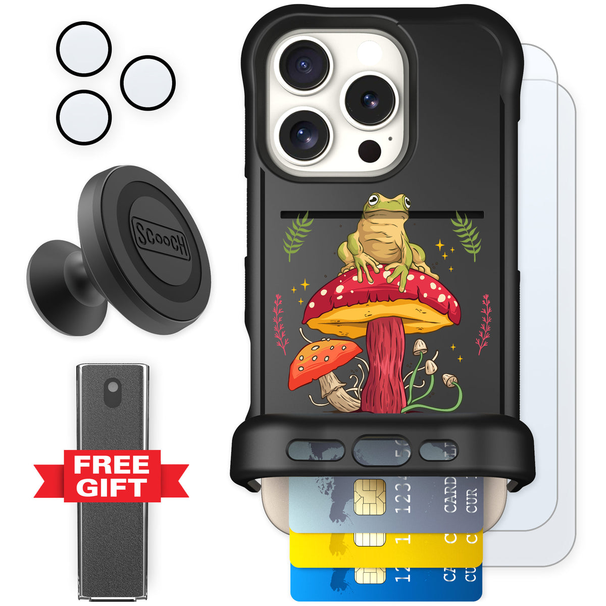Scooch Wingmate Toadstool Frog for iPhone 16 Pro — Defender Bundle