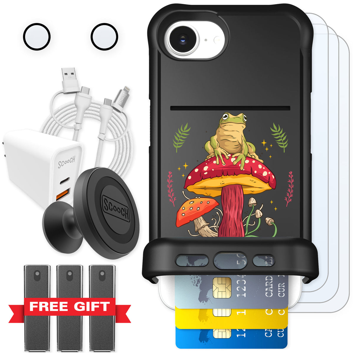 Scooch Wingmate Toadstool Frog for iPhone 16e — Ultimate Bundle
