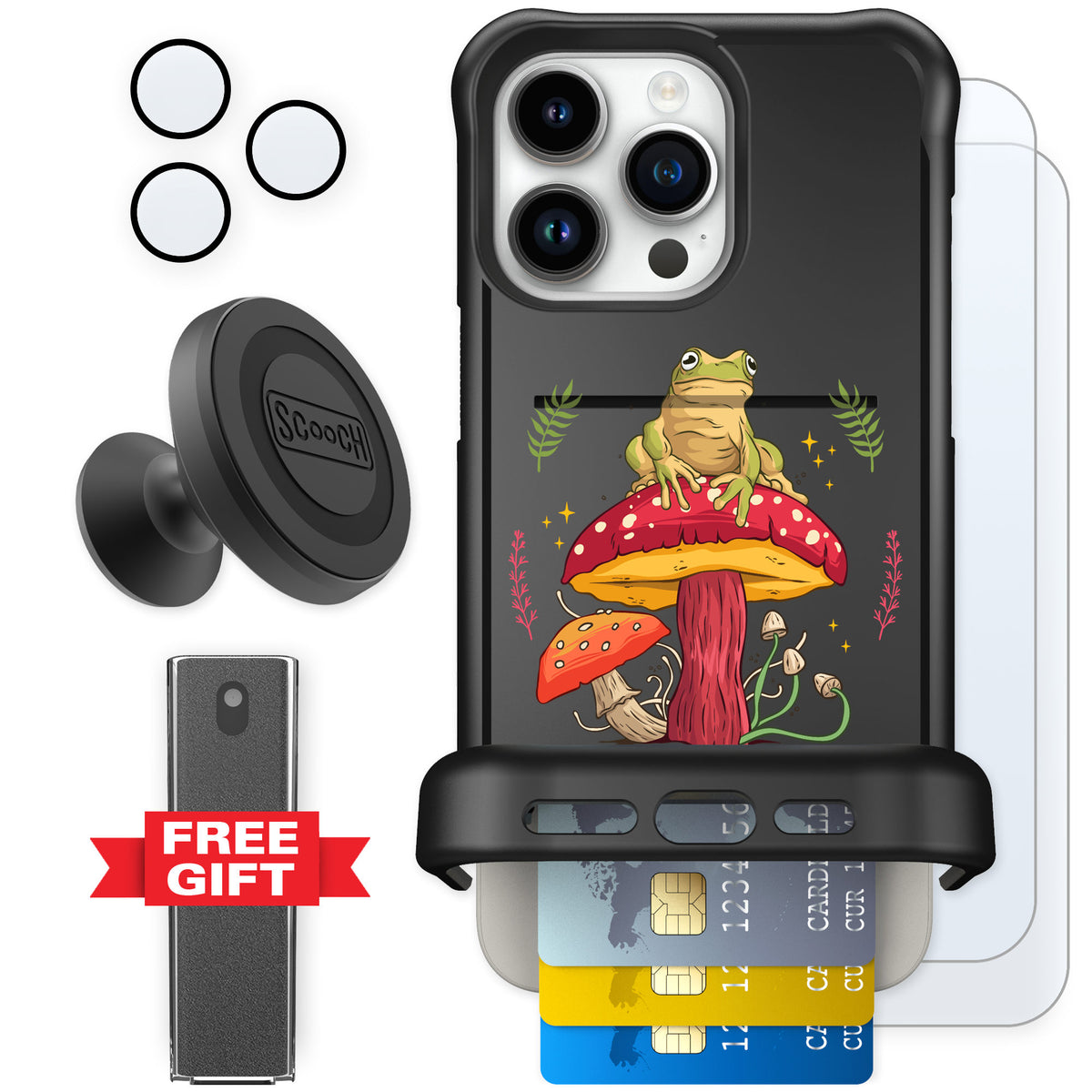 Scooch Wingmate Toadstool Frog for iPhone 15 Pro Max — Defender Bundle