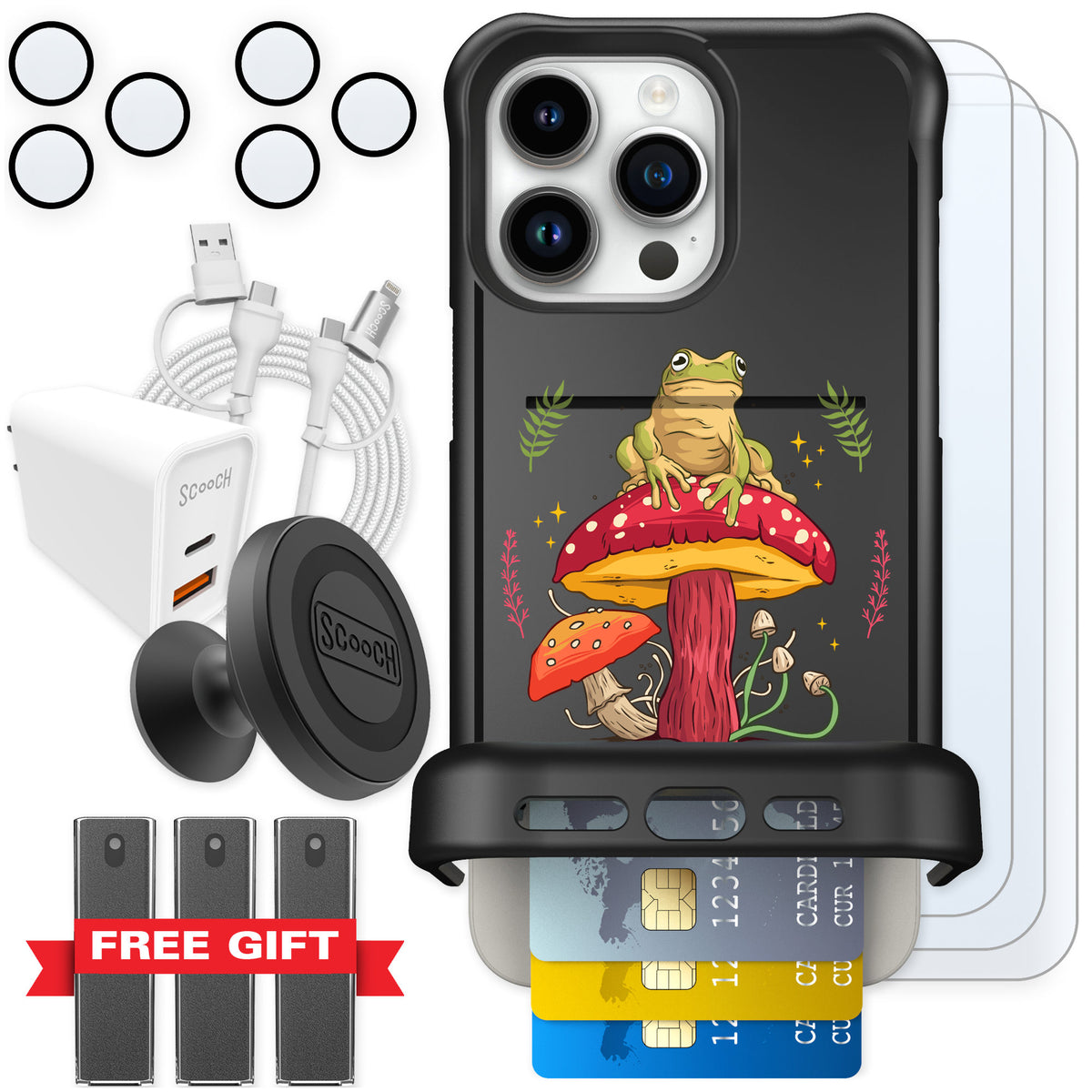 Scooch Wingmate Toadstool Frog for iPhone 15 Pro Max — Ultimate Bundle