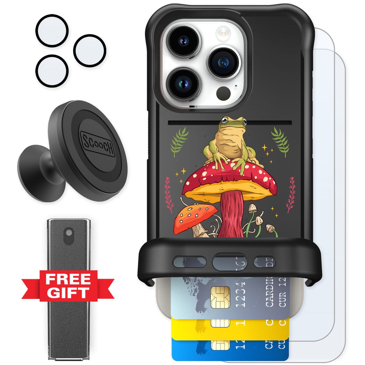 Scooch Wingmate Toadstool Frog for iPhone 15 Pro — Defender Bundle