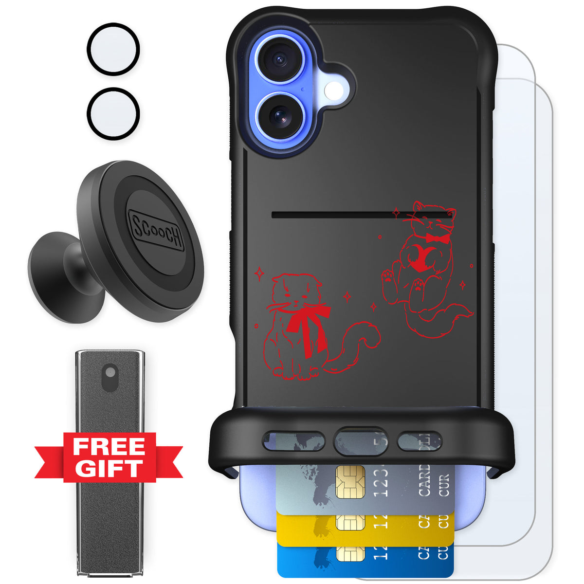Scooch Wingmate Cupid's Cats for iPhone 16 Plus — Defender Bundle