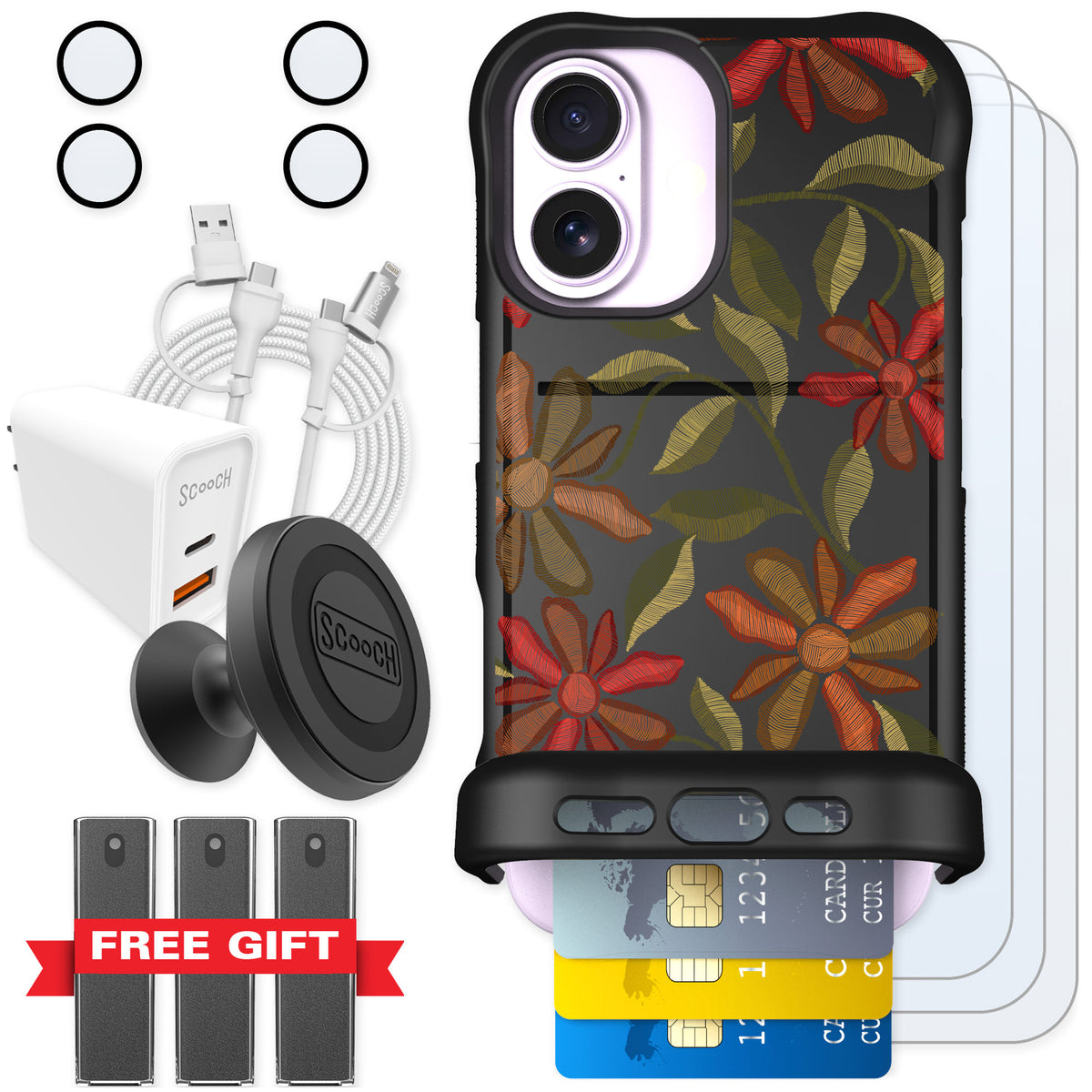 Scooch Wingmate Floral Tapestry for iPhone 17 — Ultimate Bundle