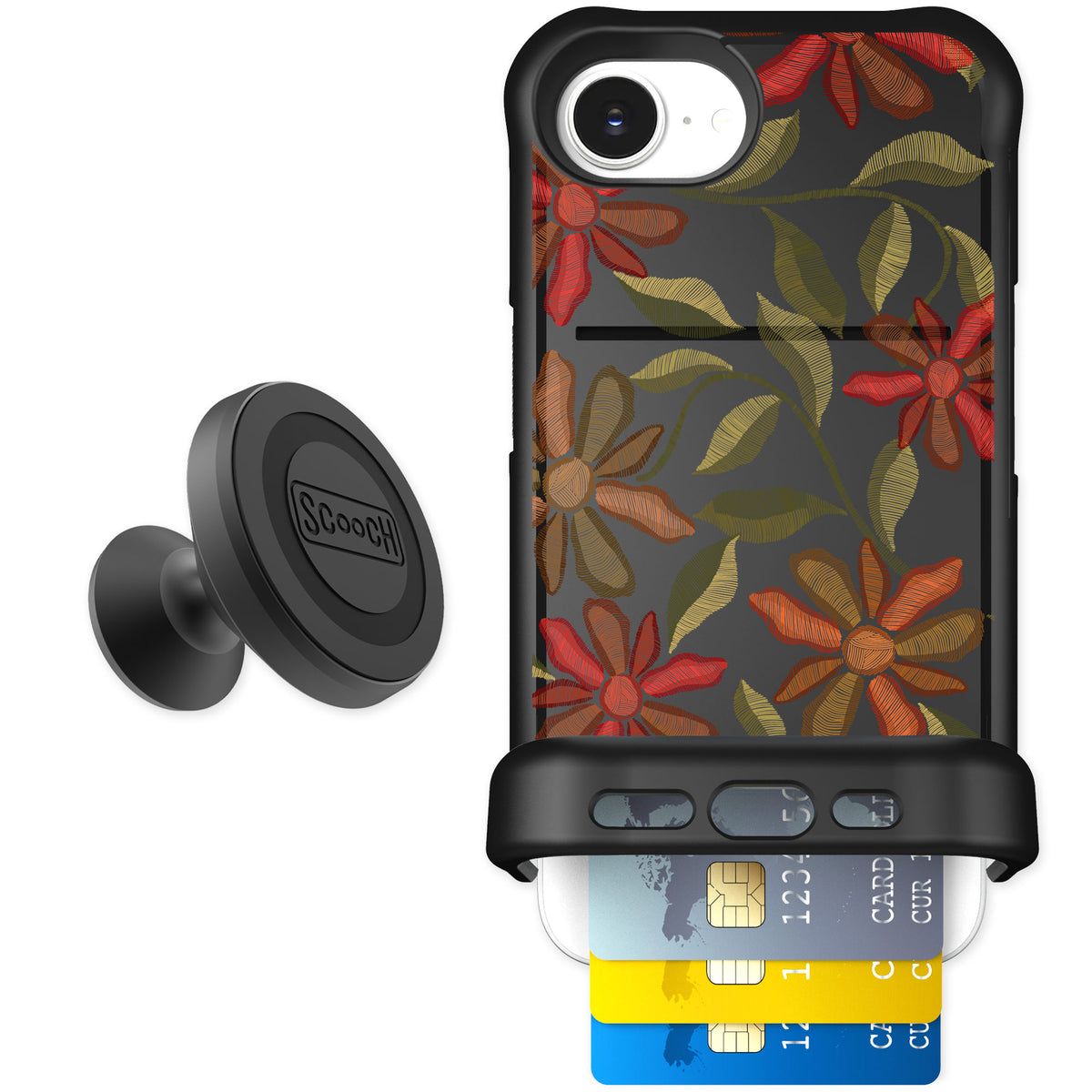 Scooch Wingmate Floral Tapestry for iPhone 17e — Starter Bundle