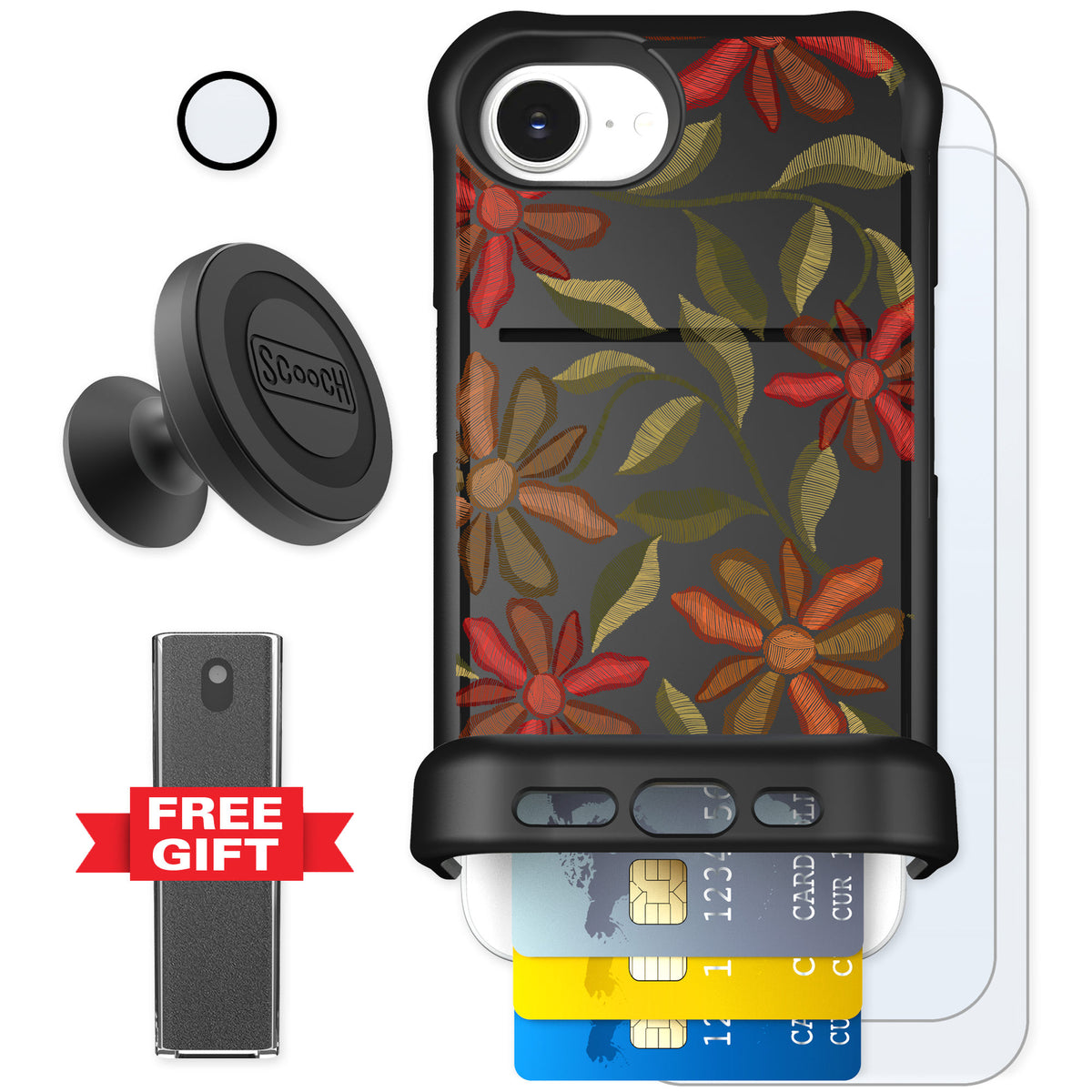 Scooch Wingmate Floral Tapestry for iPhone 17e — Defender Bundle