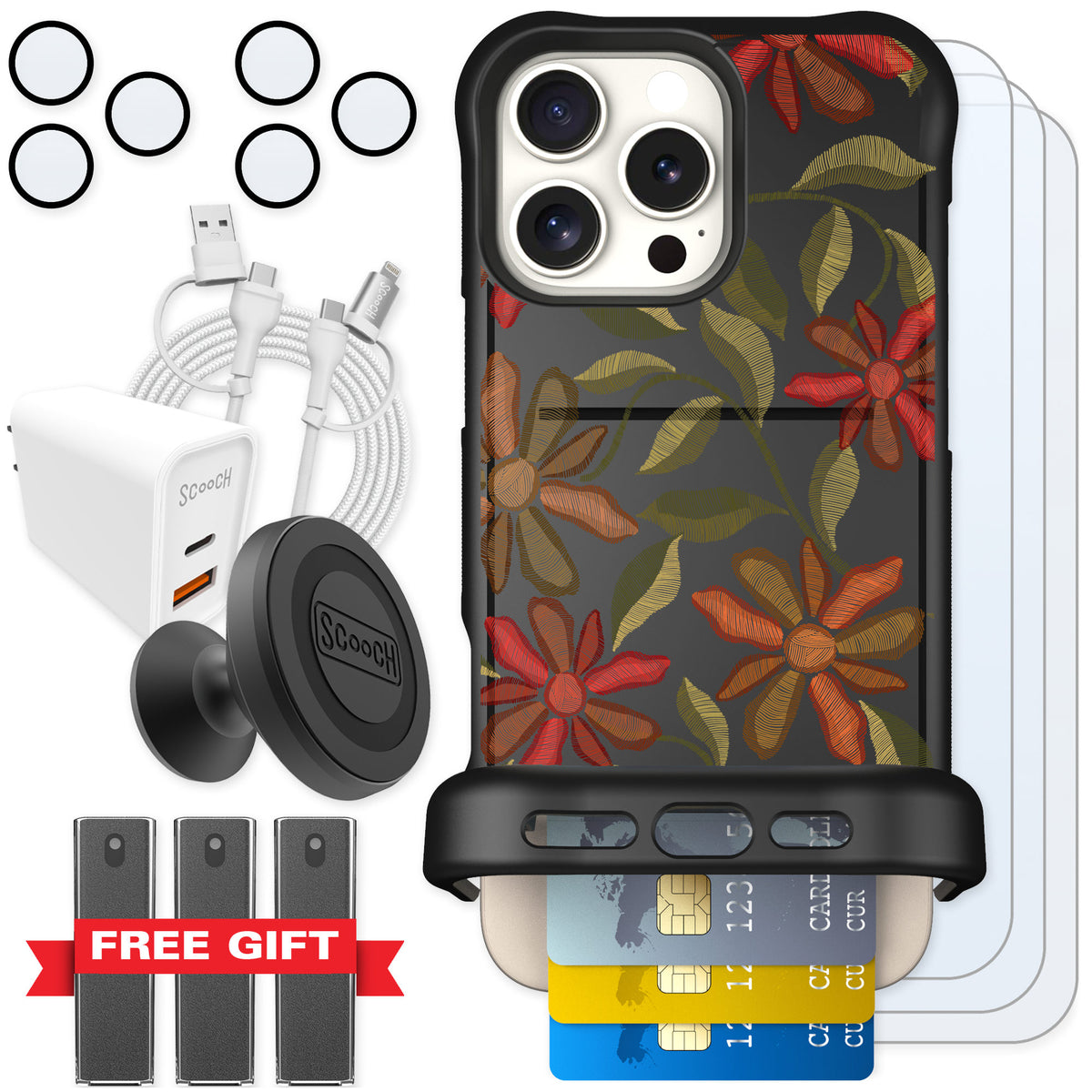 Scooch Wingmate Floral Tapestry for iPhone 16 Pro Max — Ultimate Bundle