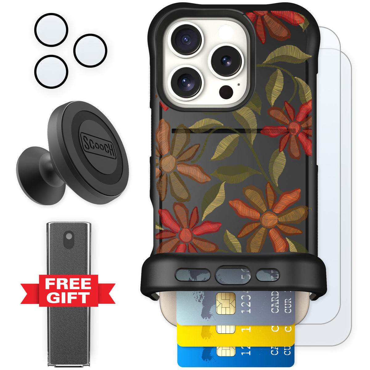 Scooch Wingmate Floral Tapestry for iPhone 16 Pro — Defender Bundle