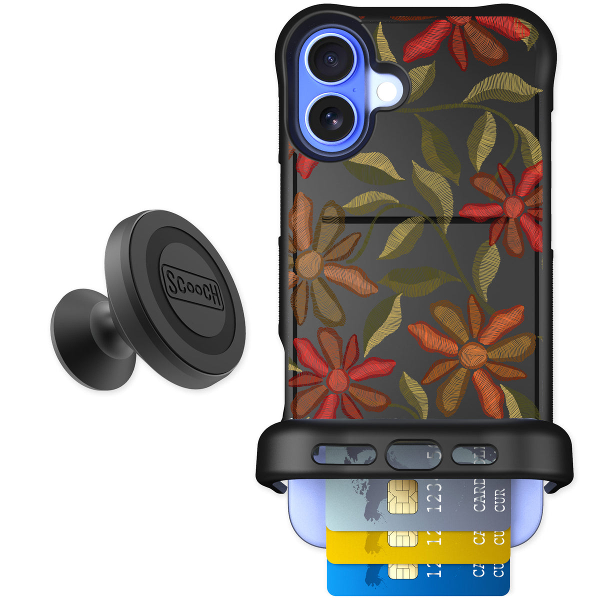Scooch Wingmate Floral Tapestry for iPhone 16 Plus — Starter Bundle