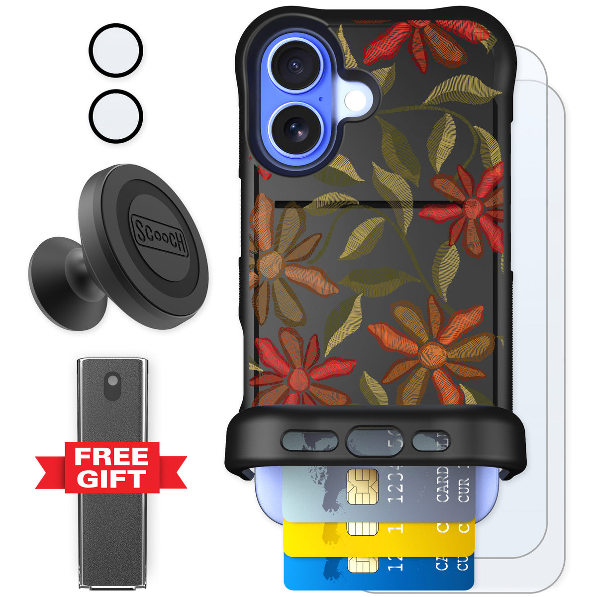 Scooch Wingmate Floral Tapestry for iPhone 16 — Defender Bundle