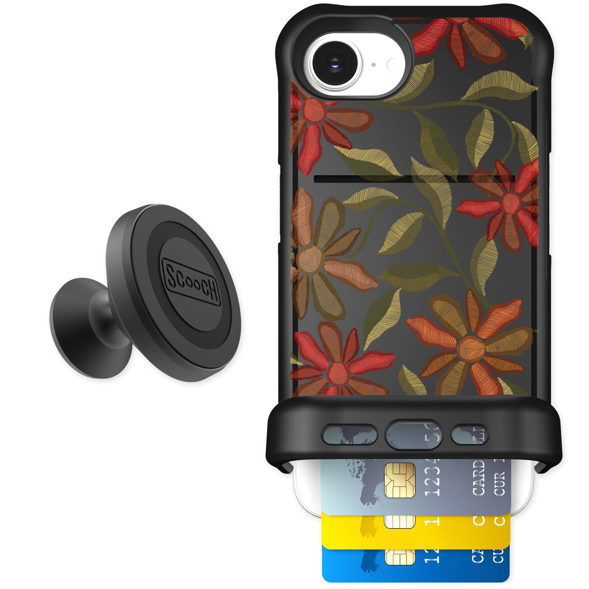 Scooch Wingmate Floral Tapestry for iPhone 16e — Starter Bundle