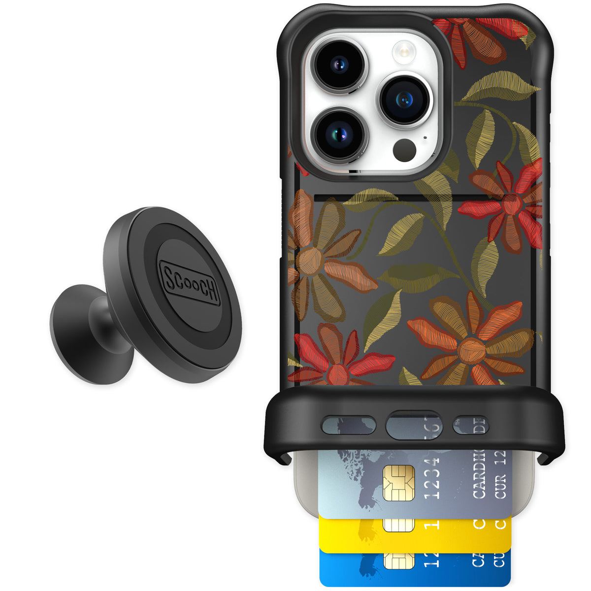 Scooch Wingmate Floral Tapestry for iPhone 15 Pro — Starter Bundle