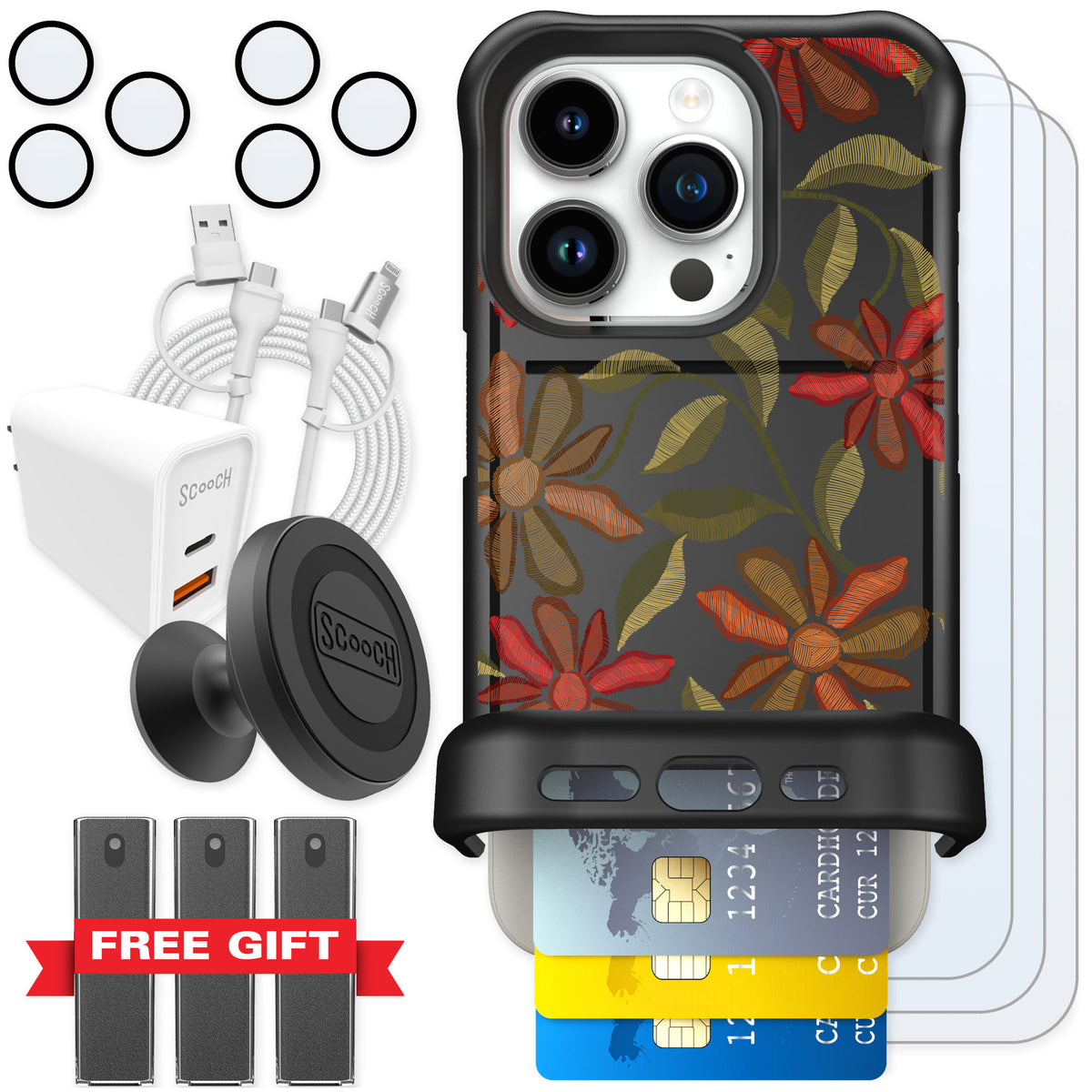 Scooch Wingmate Floral Tapestry for iPhone 15 Pro — Ultimate Bundle