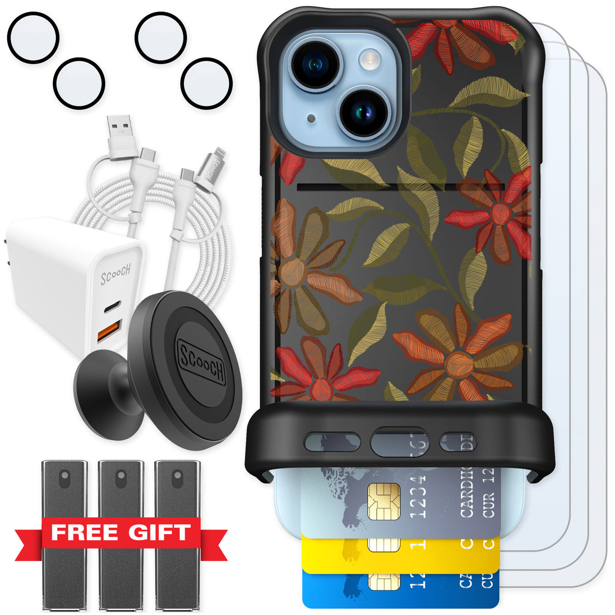 Scooch Wingmate Floral Tapestry for iPhone 15 — Ultimate Bundle