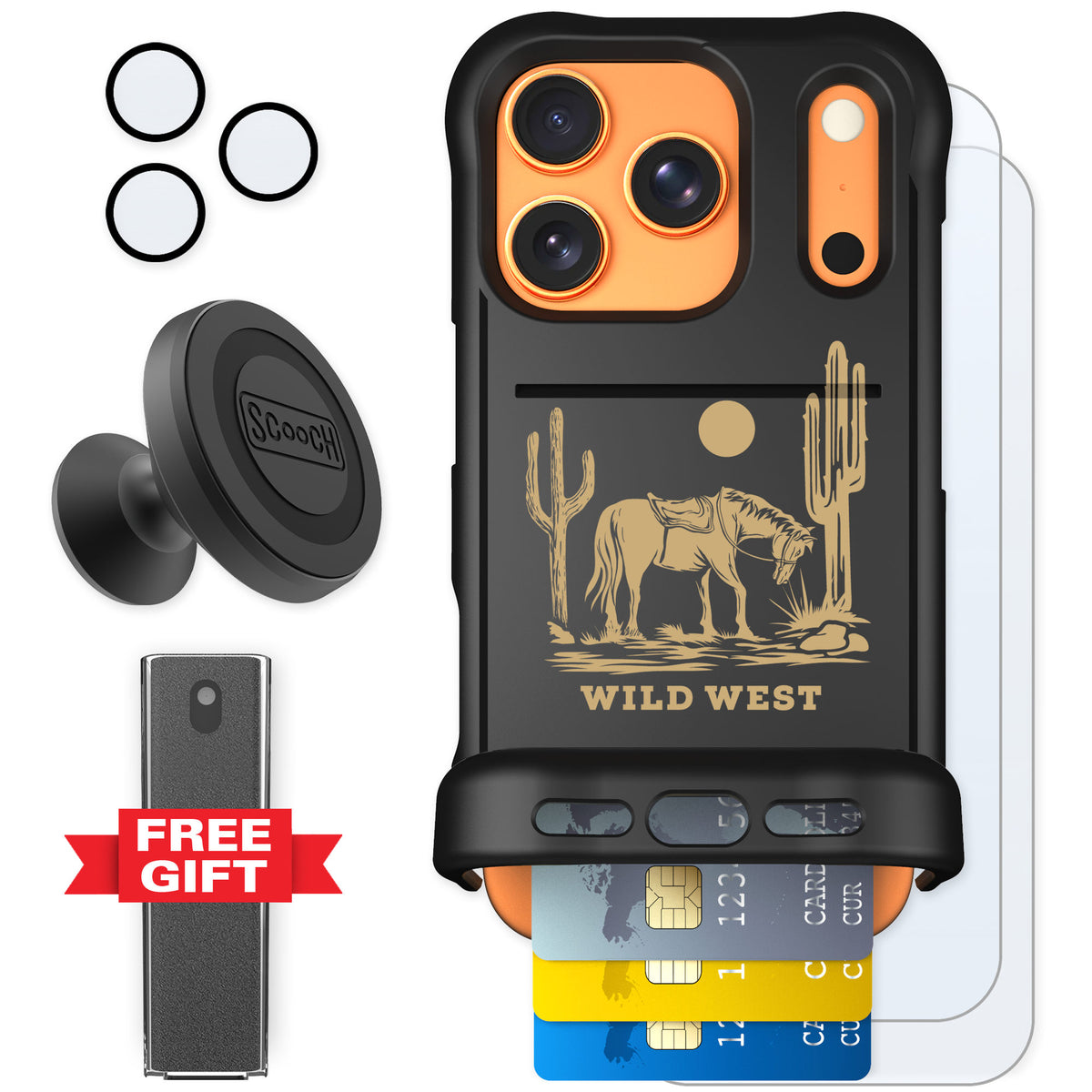 Scooch Wingmate Wild West for iPhone 17 Pro — Defender Bundle