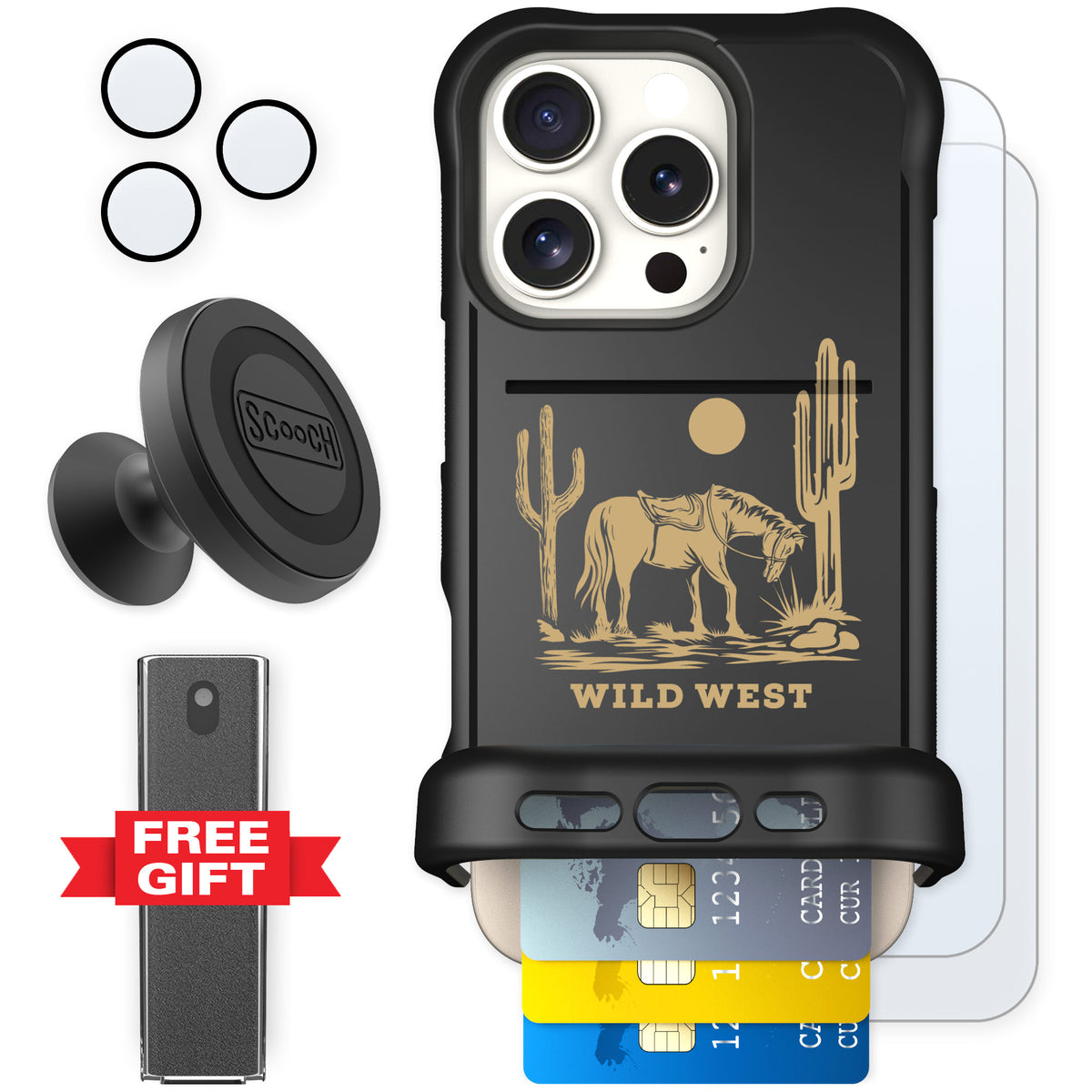 Scooch Wingmate Wild West for iPhone 16 Pro — Defender Bundle