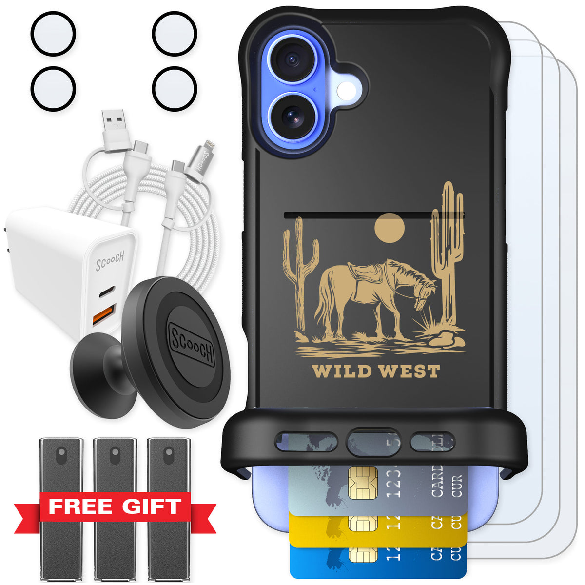 Scooch Wingmate Wild West for iPhone 16 Plus — Ultimate Bundle