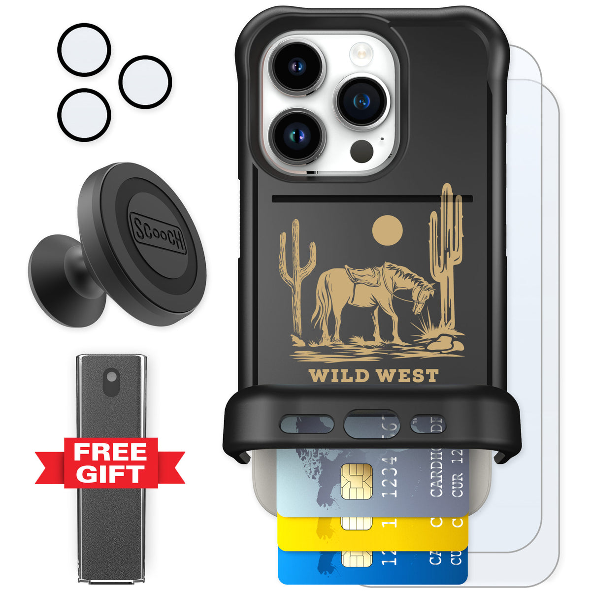 Scooch Wingmate Wild West for iPhone 15 Pro — Defender Bundle
