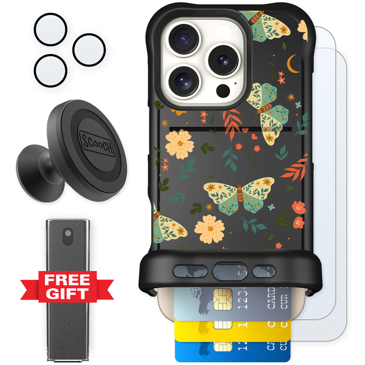 Scooch Wingmate Boho Nights for iPhone 16 Pro — Defender Bundle